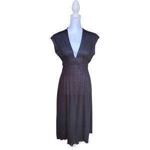Domenico Vacca Italian Made Black 100% Linen Designer Dress Size 44 IT